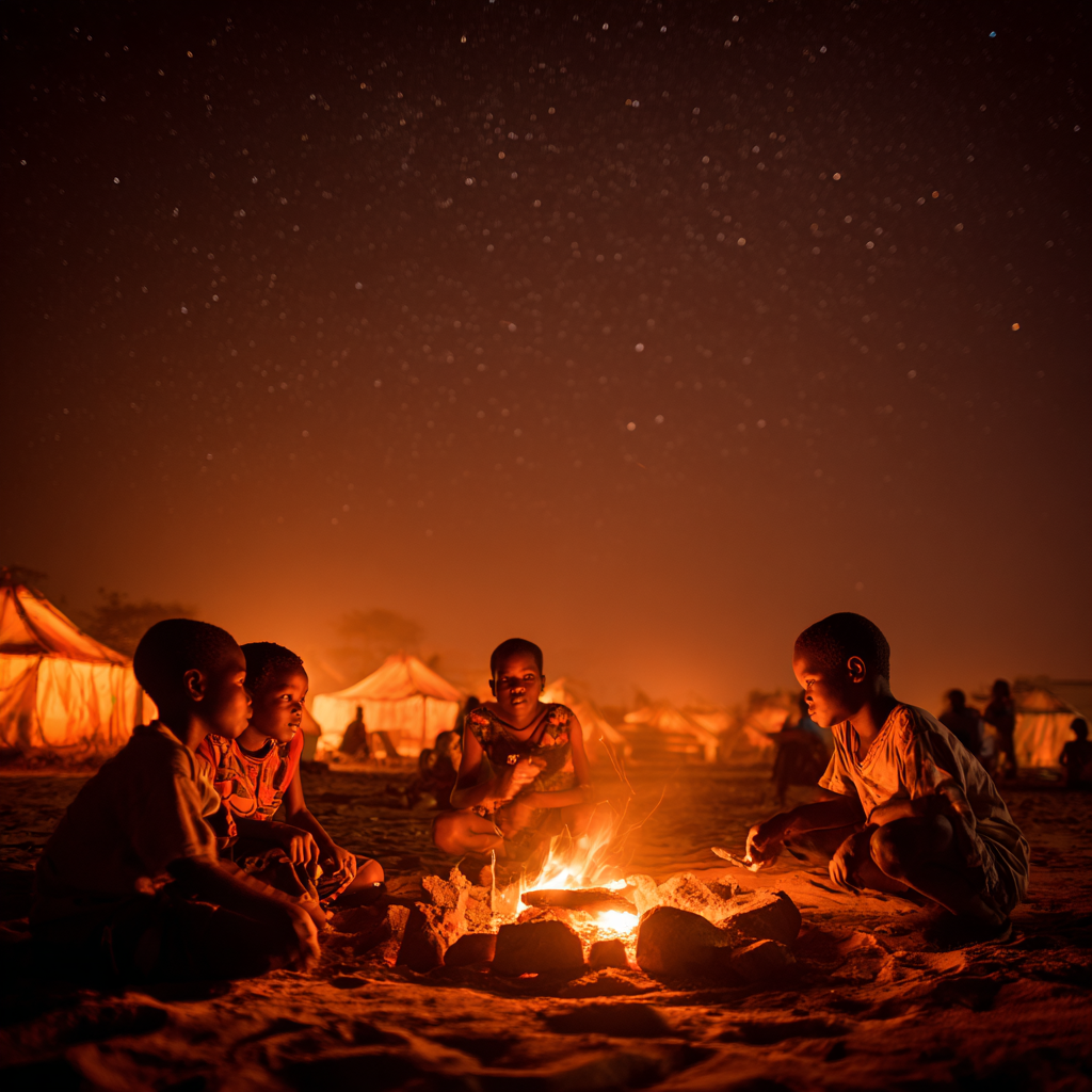 Feu de camp sur la plage au coucher du soleil